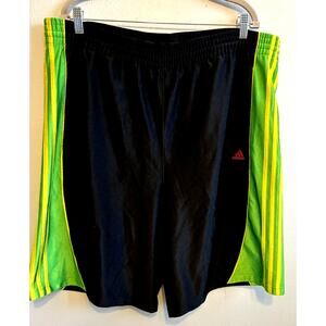 VTG Adidas Dazzle Basketball Shorts Shiny Green Yellow 3 Stripes Baggy RARE 2XL